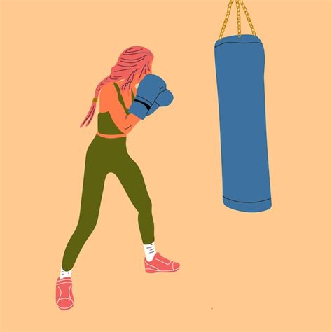 Premium Vector Woman In Boxing Gloves Posing At Punching Bag In