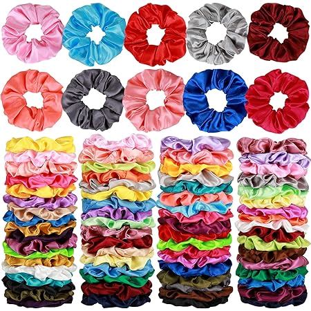 Amazon 80 Pcs Silk Satin Hair Scrunchies 40 Color Hair Bobbles