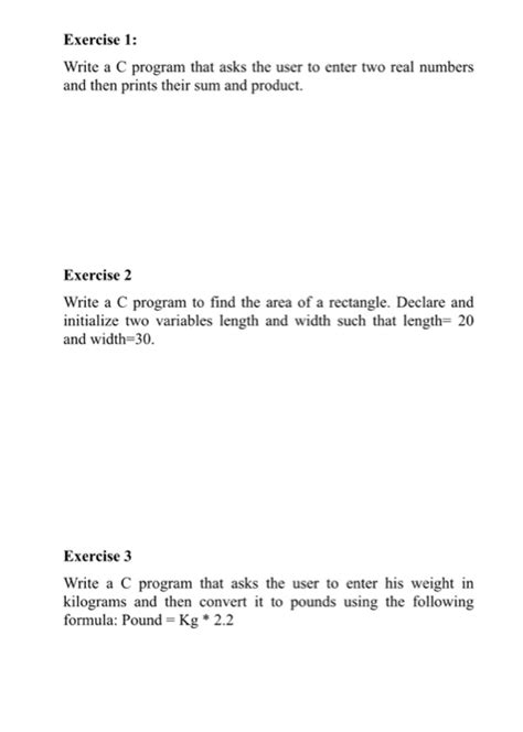 Solved Exercise 1 Write A C Program That Asks The User To