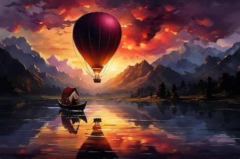 Premium AI Image Hot Air Balloon At Sunset
