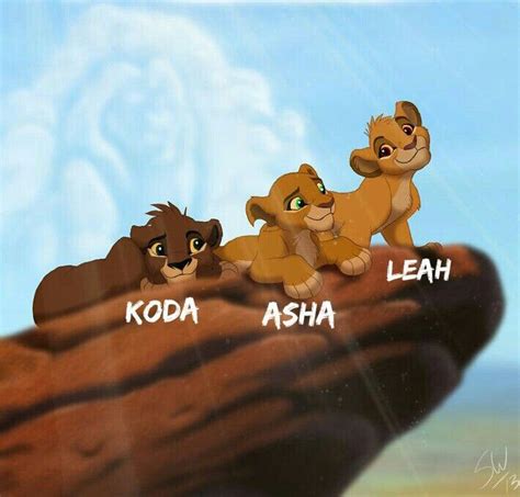 The Lion King And His Cubs Are Sitting On Top Of A Rock With Their Name