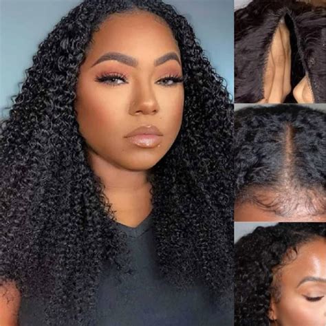 Klaiyi Curly V Part Wig Human Hair No Leave Out Upgrade U