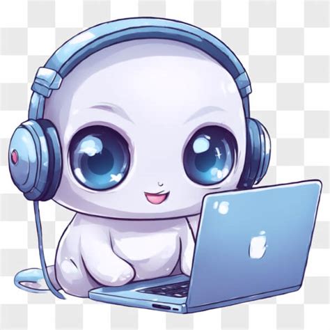 Baixe Personagem De Desenho Animado Kawaii Fones De Ouvido E Laptop