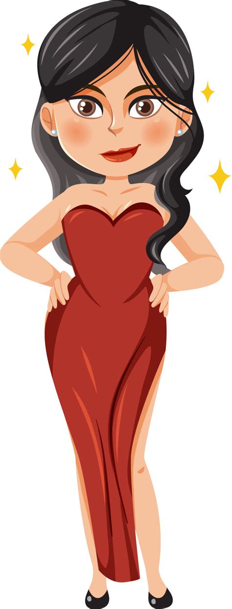 Hermosa Mujer En Vestido Rojo Personaje De Dibujos Animados 8615722