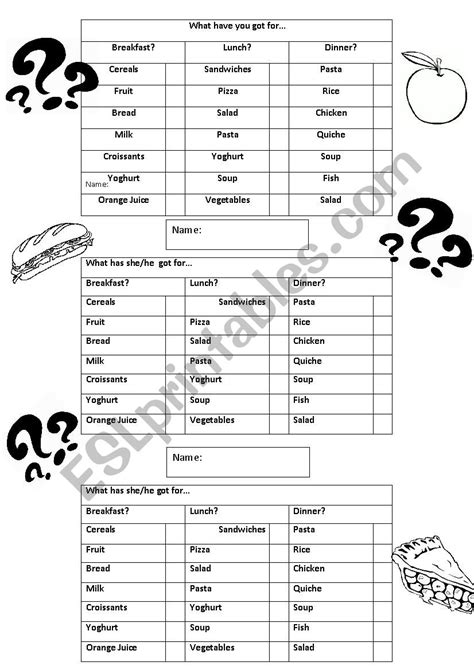 What Do You Eat For Esl Worksheet By Charliannporter1995