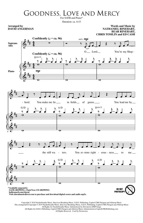 Goodness Love And Mercy Arr David Angerman By Chris Tomlin Sheet Music For Satb Choir At