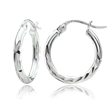 Sterling Silver 2mm Diamond Cut High Polished Round Hoop Earrings