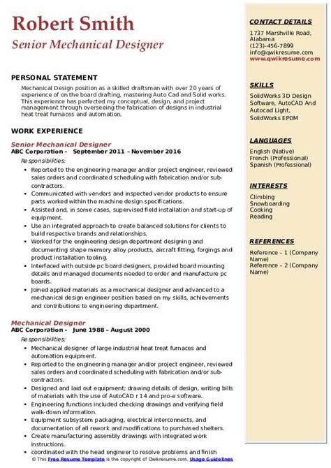 Mechanical Designer Resume Examples