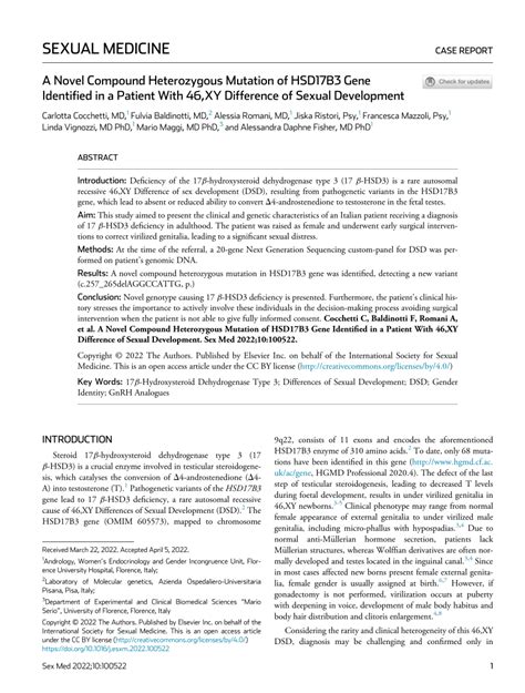 Pdf A Novel Compound Heterozygous Mutation Of Hsd17b3 Gene Identified