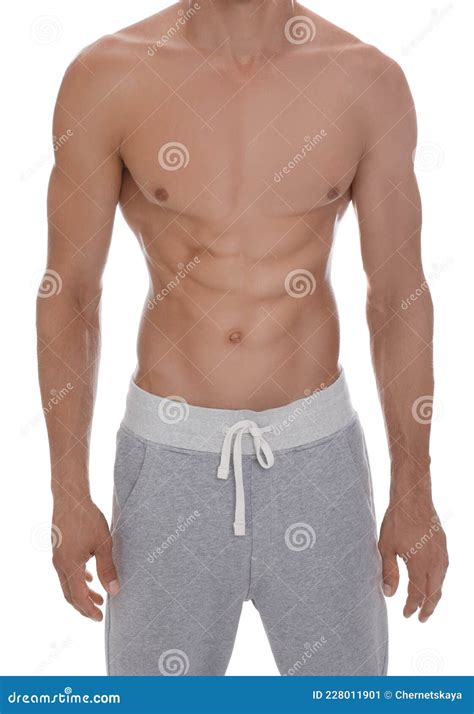 Shirtless Man With Slim Body Isolated On White Closeup Stock Image Image Of Health Nude