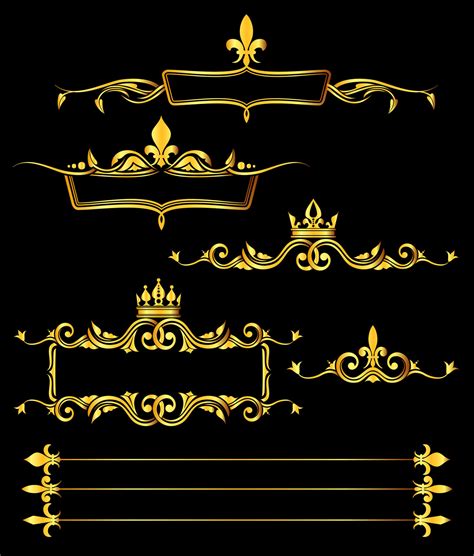 Set Of Golden Royal Frames And Borders Black Background By Microvector Thehungryjpeg