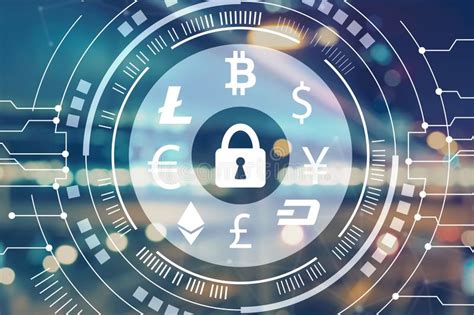 Tema De La Seguridad De Cryptocurrency Con Las Luces Borrosas De La