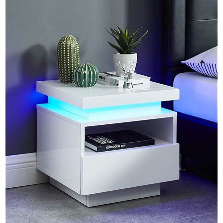 Ba Ta Cosmos Table De Chevet Led Laqu Cm Blanc Amazon Fr