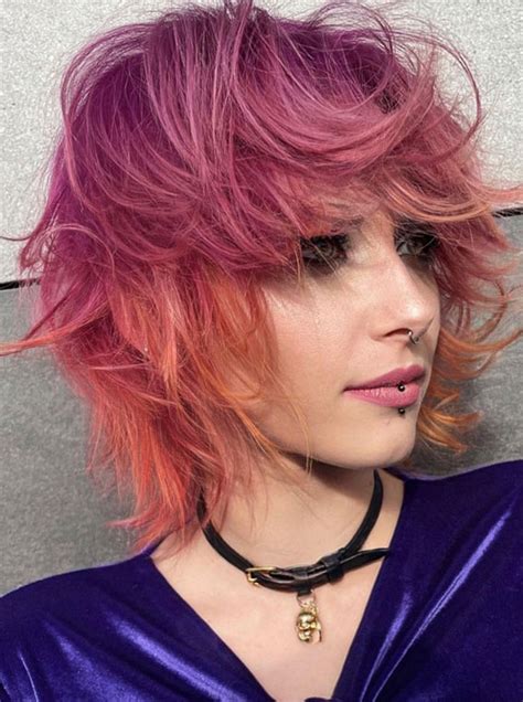 Cute And Wild Short Wolf Haircut Ideas Pink To Orange Wolf Haircut