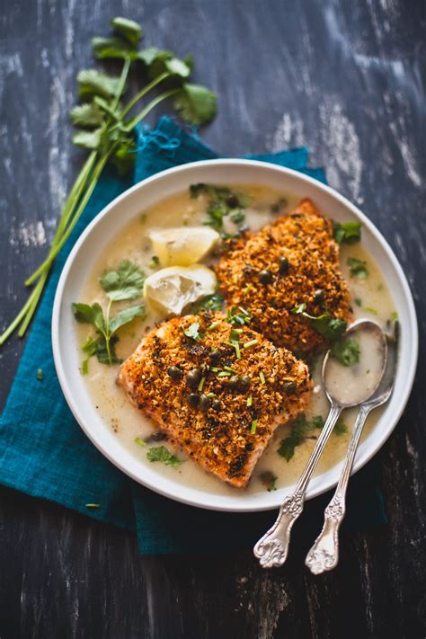 Panko Crusted Salmon In Piccata Sauce Playful Cooking