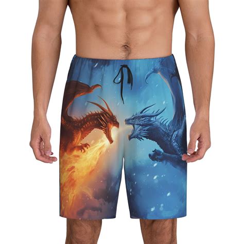 Cauagu Red And Blue Fire Dragon A Print Pajama Bottoms for Men Sleep