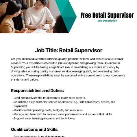 Free Retail Supervisor Job Description Template Edit Online