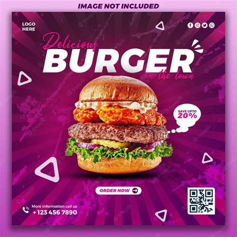 Premium Psd Delicious Burger And Food Menu Social Media Post And