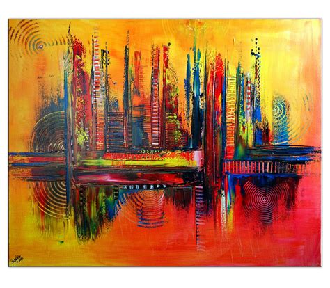 Abendzauber Wandbild Rot Gelb Blau Wandbild Acrylmalerei Rot Gelb