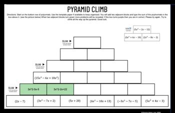 Add Polynomials Pyramid Climb By Damman S Algebra And More Tpt