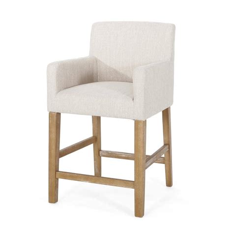 Noble House Deville 26 In Beige And Weathered Brown Wood Bar Stool