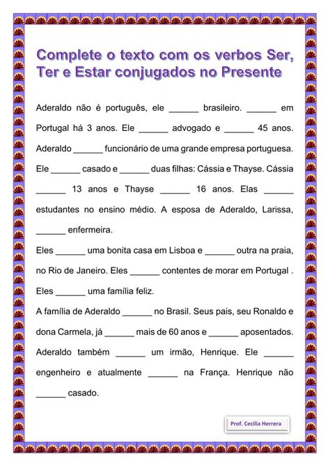 Verbos Ser Ter E Estar Interactive Worksheet Portuguese Lessons