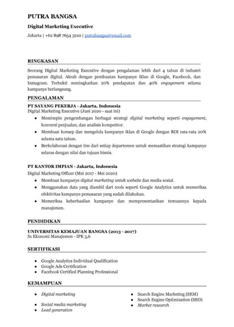 Cv Ats Friendly Template Bahasa Indonesia