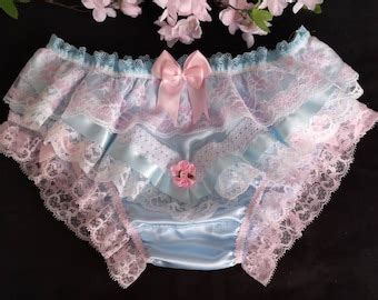 Baby Blue Bikini Panties Soft Satin Sissy Knickers Pearlsribbonlacebows Made To Order Medium Up