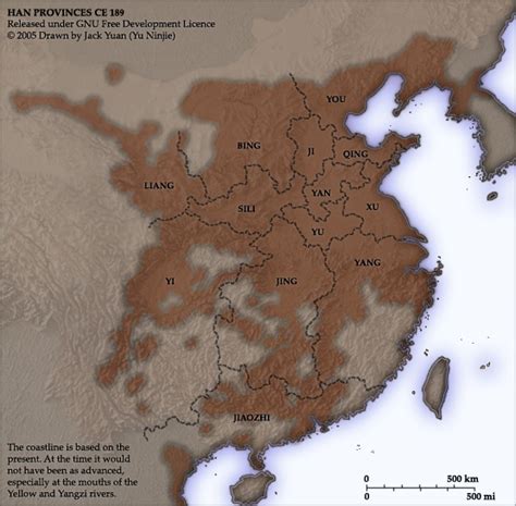 China Map Of The Provinces Of The Han Dynasty In The Three Kingdoms