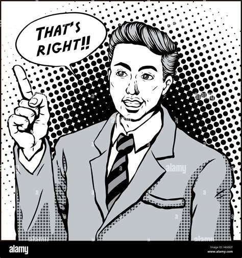 Retro Man Smiling With Pointing Finger And Says That Is Right Comic