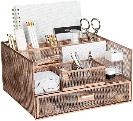 Blu Monaco Workspace Large Compartments Rose Gold Desk Organizer