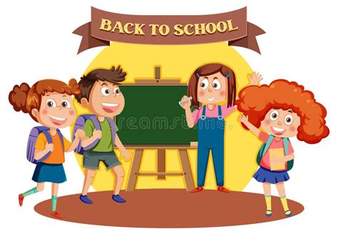 Back To School With Kids Cartoon Character Stock Vector Illustration