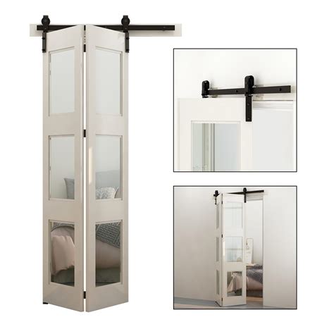 Bi-Folding Sliding Barn Door Hardware Kit, Heavy Duty Roller Track Kit