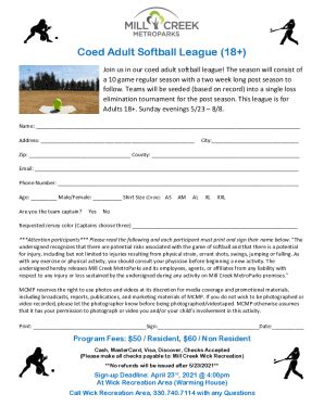 Fillable Online Aacounty Orgsoftballco Ed SoftballAdult Co Ed