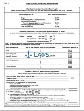 FREE Form D 401 Individual Income Tax Instructions For Form D 400