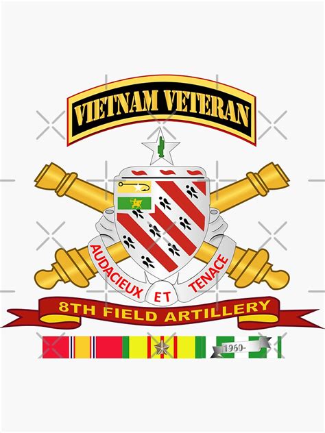 Army Th Field Artillery W Br Ribbon Vn Svc Vet Tab Sticker For