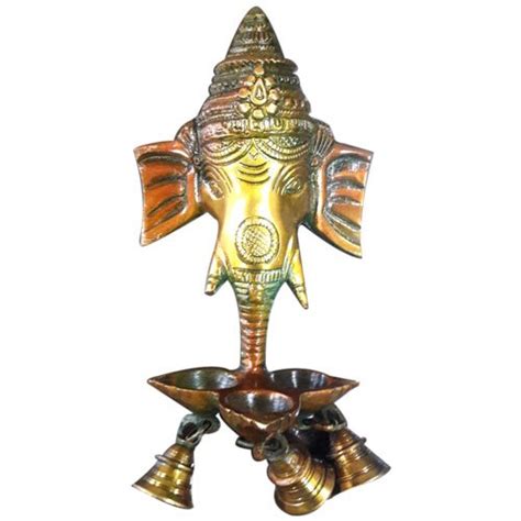 Buy Brass Antique Finish Ganesha Head With Bell Wall Hanging Brass