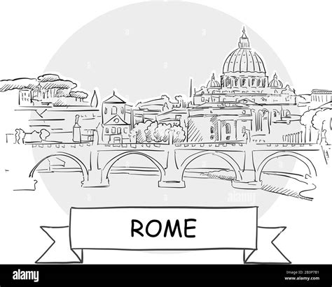 Rome Cityscape Vector Sign Line Art Illustration With Ribbon And Title Stock Vector Image And Art