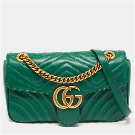 Gucci Green Matelasse Leather Small Gg Marmont Shoulder Bag Gucci The Luxury Closet