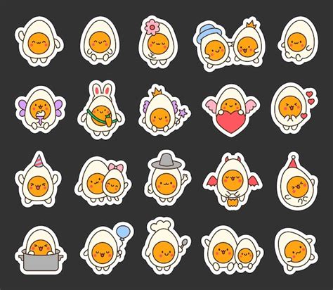 Premium Vector Cute Kawaii Boiled Egg With Funny Faces Sticker