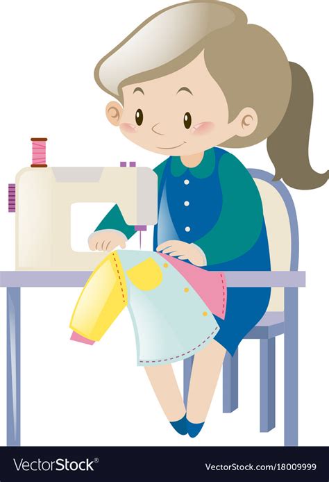 Woman Sewing Clothes With Machine Royalty Free Vector Image