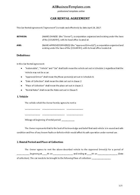 Car Rental Agreement Template Download This Car Rental Template With Car Hire Agreement Template