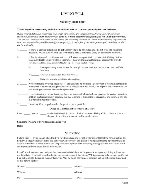 Living Will Vs Advance Directive Form Living Will Forms Free Printable