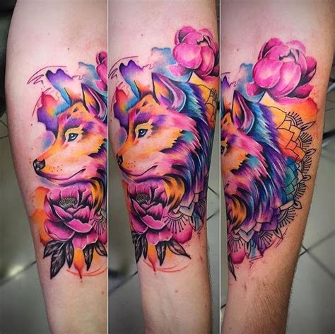 Watercolor Wolf Tattoo Blackout Tattoo Parlour Wolf Tattoo