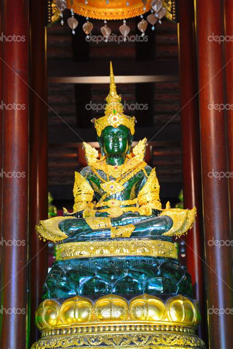 Thai Emerald Buddha Rainy Season Statue In Dhyana Mudra Of Meditation With Gold Robes 17