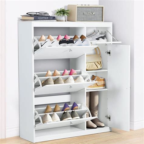 Amazon Hopubuy White Shoe Cabinet For Entryway Shoe Storage