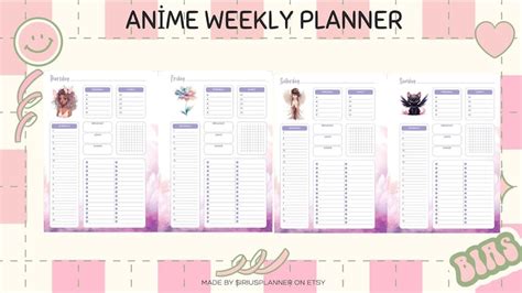 Anime Weekly Planner Anime Planner Anime Sticker Digital Etsy