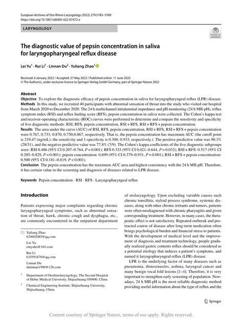 The Diagnostic Value Of Pepsin Concentration In Saliva For