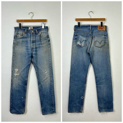 Old Distressed Levis 501 Jeans Denim Pants Button Fly Red Tab Size 31 865040 Etsy