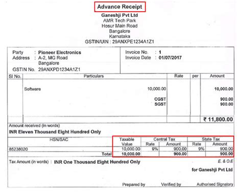 GST On Advances Advance Receipt Format Under GST Tally Solutions